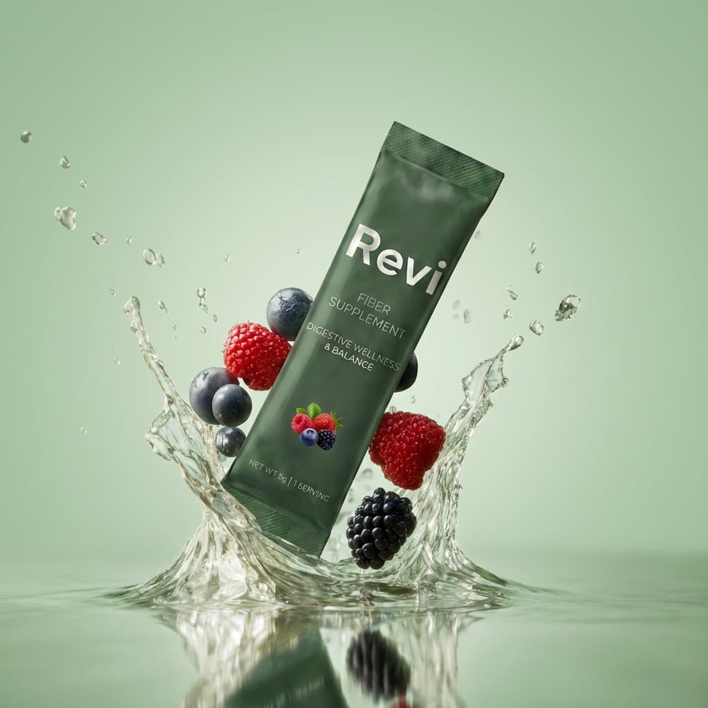 Revi Fiber Supplement with berries and water splash